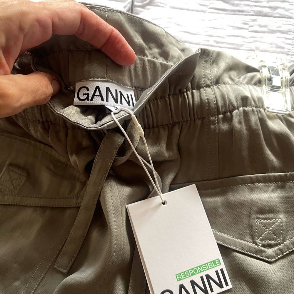 GANNI NWT Grey Washed Satin Trousers